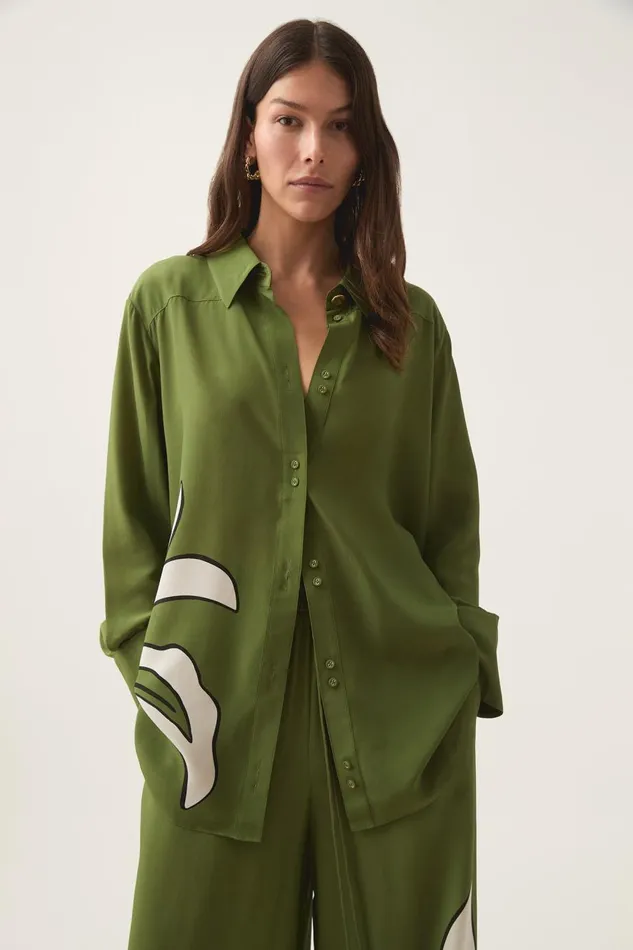 Aje Matching Sets Planetary Silk Oversized Shirt Abstract Fern 8211 Women