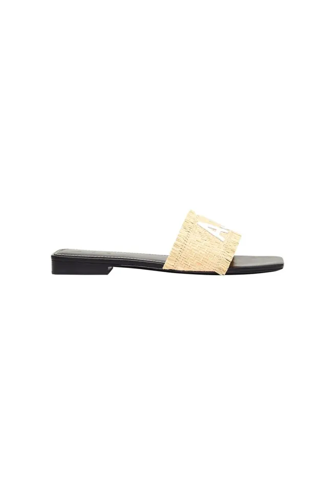 Aje Shoes Aurora Raffia Logo Flat Sandal Naturalblack 8211 Women