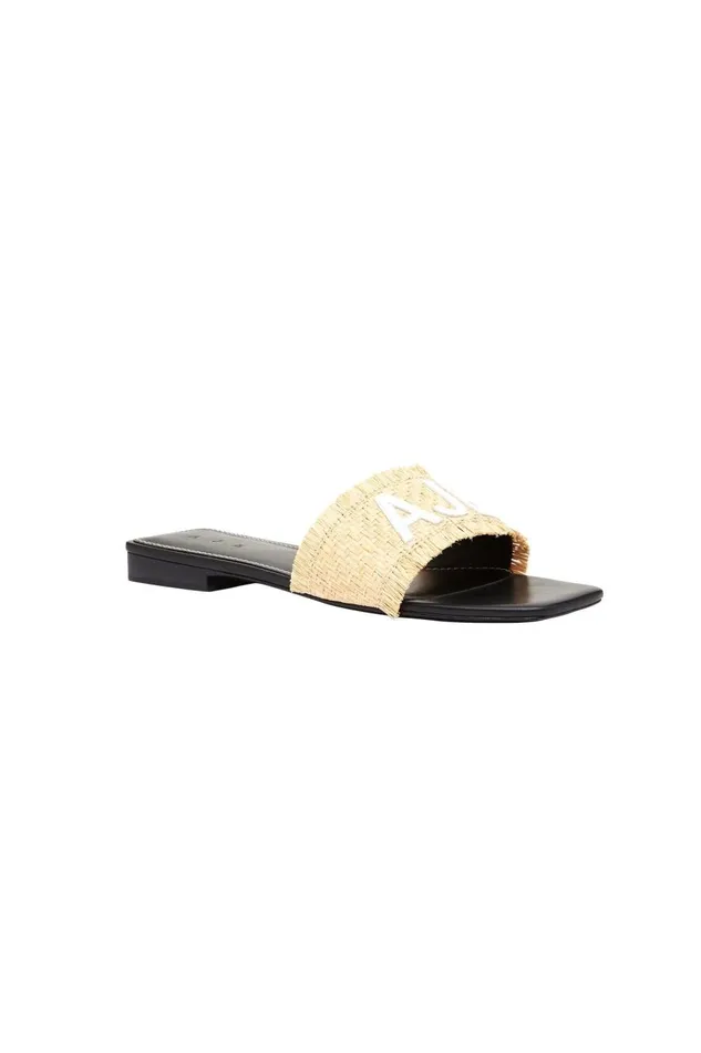 Aje Shoes Aurora Raffia Logo Flat Sandal Naturalblack 8211 Women