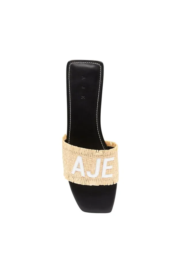 Aje Shoes Aurora Raffia Logo Flat Sandal Naturalblack 8211 Women