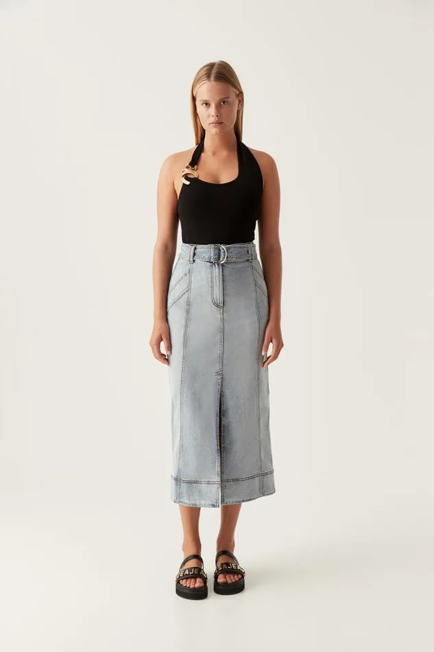 Aje Skirts Embrace Denim Midi Skirt Two Tone Indigo 8211 Women