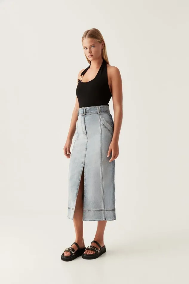 Aje Skirts Embrace Denim Midi Skirt Two Tone Indigo 8211 Women
