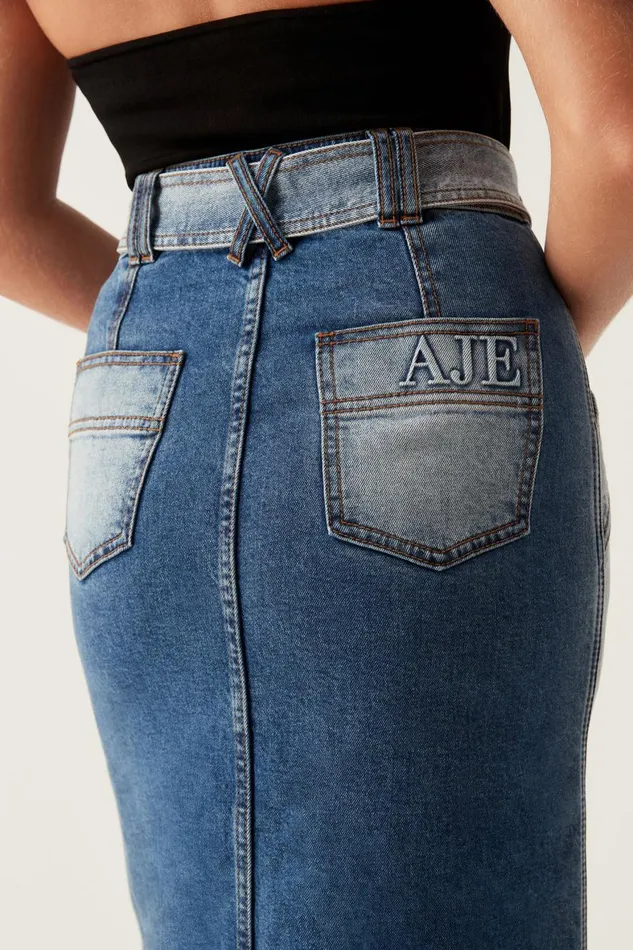 Aje Skirts Embrace Denim Midi Skirt Two Tone Indigo 8211 Women