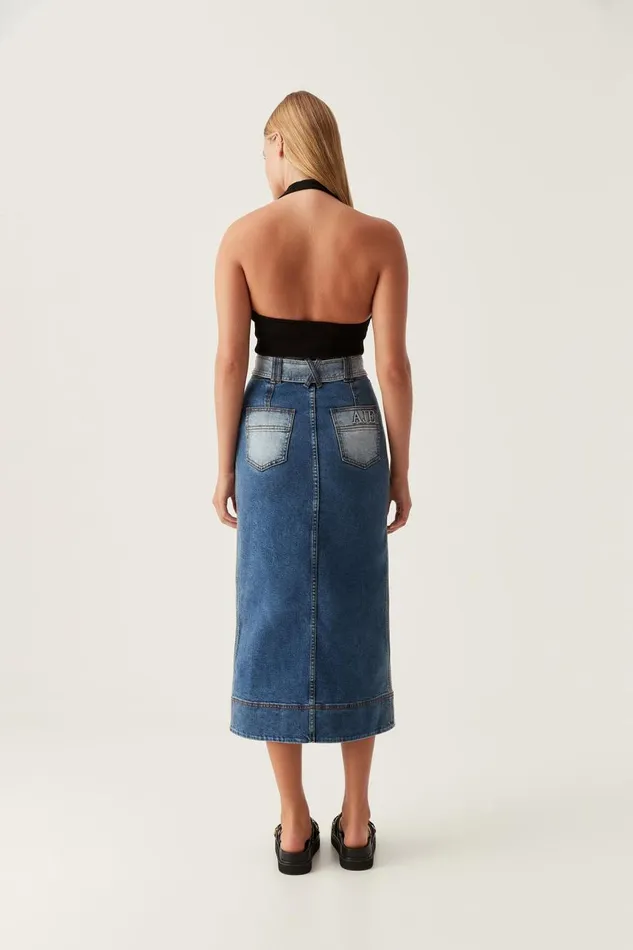 Aje Skirts Embrace Denim Midi Skirt Two Tone Indigo 8211 Women