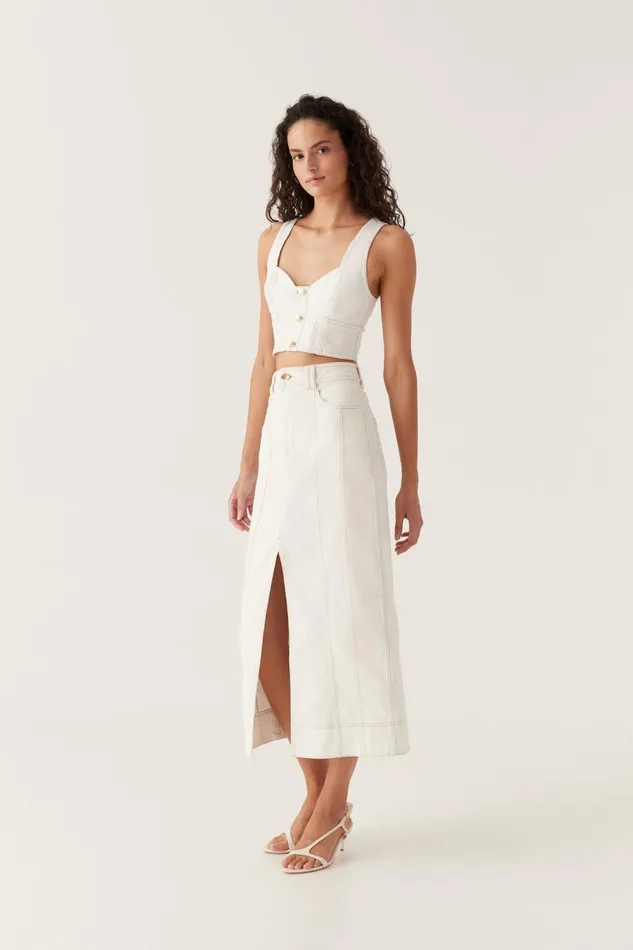 Aje Skirts Farley Denim Midi Skirt White 8211 Women