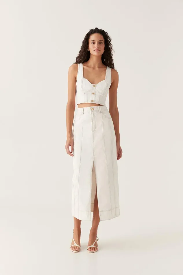 Aje Skirts Farley Denim Midi Skirt White 8211 Women