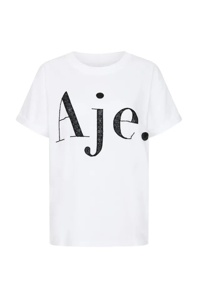 Aje Tees Classic Embellished Logo Tee Whiteblack 8211 Women
