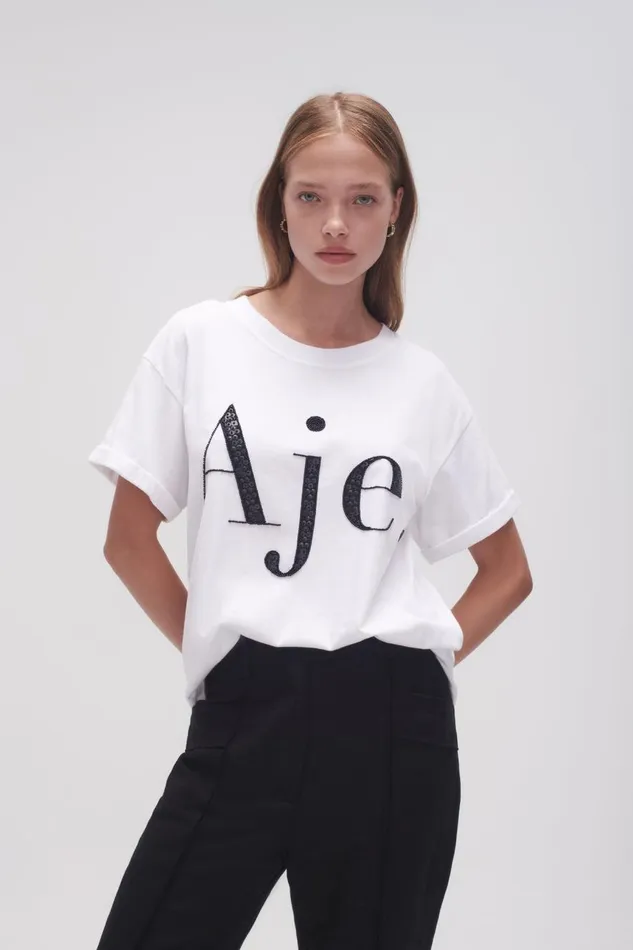 Aje Tees Classic Embellished Logo Tee Whiteblack 8211 Women