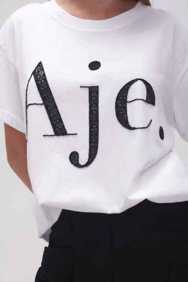 Aje Tees Classic Embellished Logo Tee Whiteblack 8211 Women