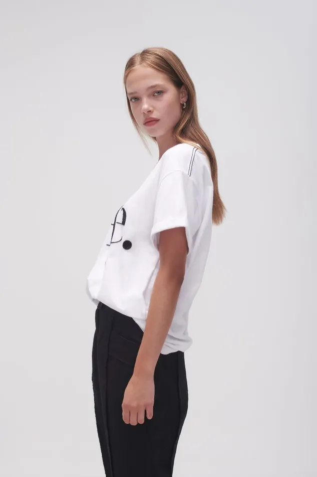 Aje Tees Classic Embellished Logo Tee Whiteblack 8211 Women