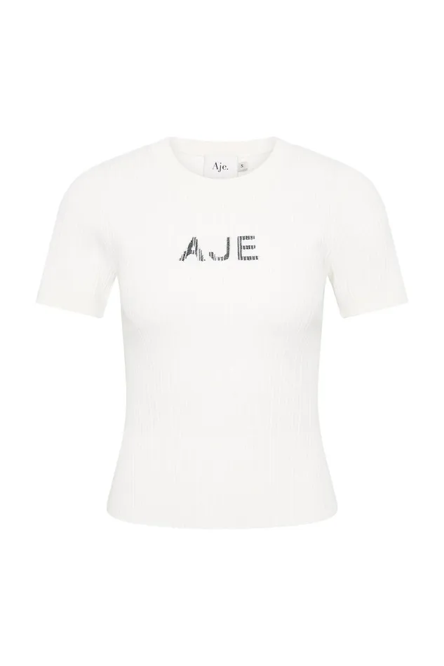 Aje Tees Depths Slim Fit Knit Tee Ivoryblack Logo 8211 Women