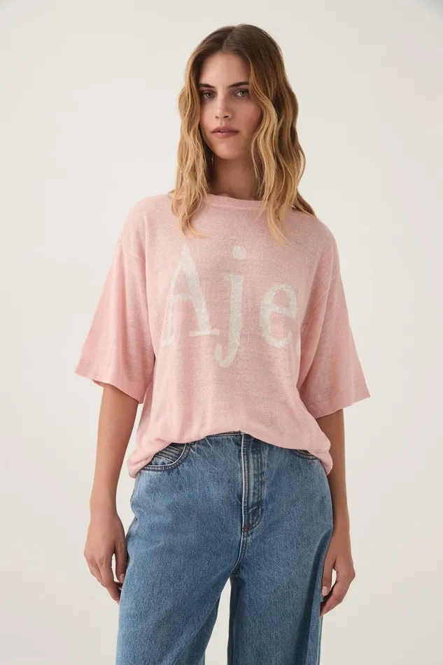 Aje Tees Elvira Oversized Linen Tee Blush Pink 8211 Women