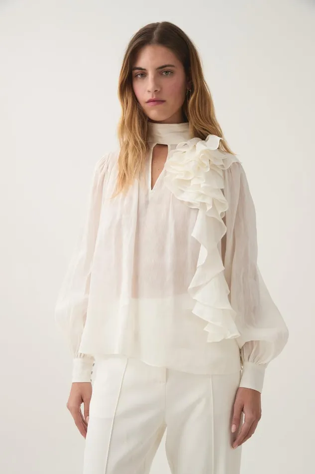 Aje Tops Aura Frilled Tie Blouse Ivory 8211 Women