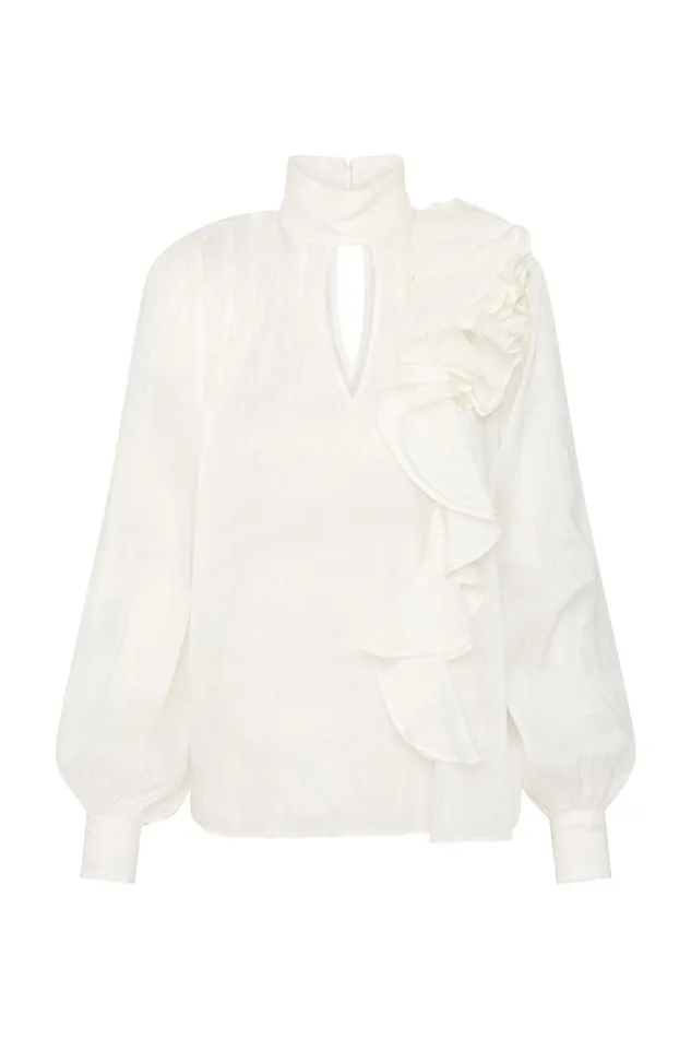 Aje Tops Aura Frilled Tie Blouse Ivory 8211 Women Aje Tops Aura Frilled Tie Blouse Ivory 8211 Women