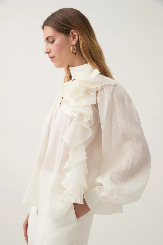 Aje Tops Aura Frilled Tie Blouse Ivory 8211 Women Aje Tops Aura Frilled Tie Blouse Ivory 8211 Women