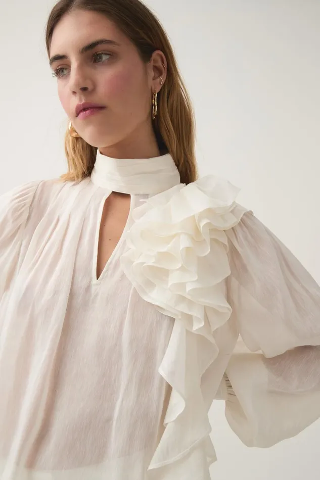 Aje Tops Aura Frilled Tie Blouse Ivory 8211 Women Aje Tops Aura Frilled Tie Blouse Ivory 8211 Women