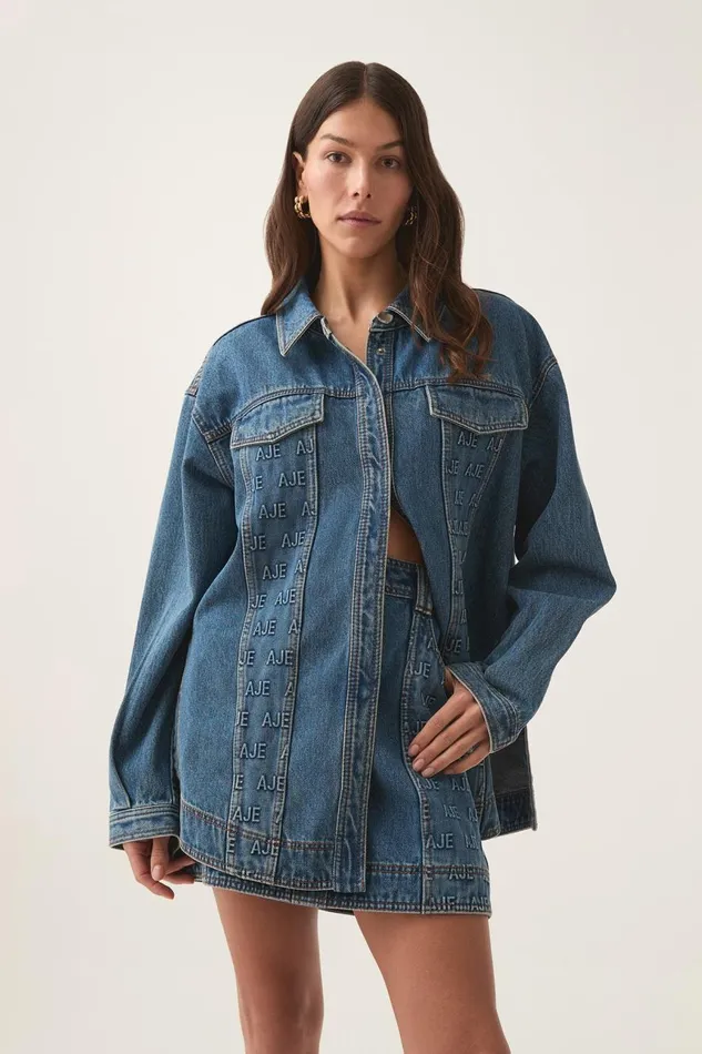 Aje Tops Nika Logo Denim Shacket 90039s Wash 8211 Women