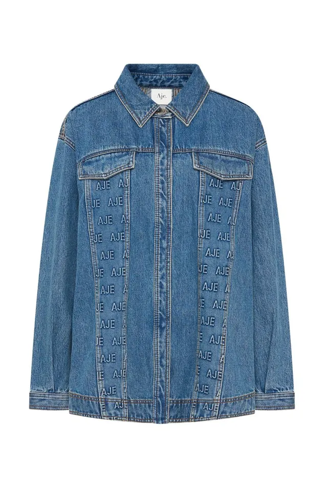 Aje Tops Nika Logo Denim Shacket 90039s Wash 8211 Women Aje Tops Nika Logo Denim Shacket 90039s Wash 8211 Women