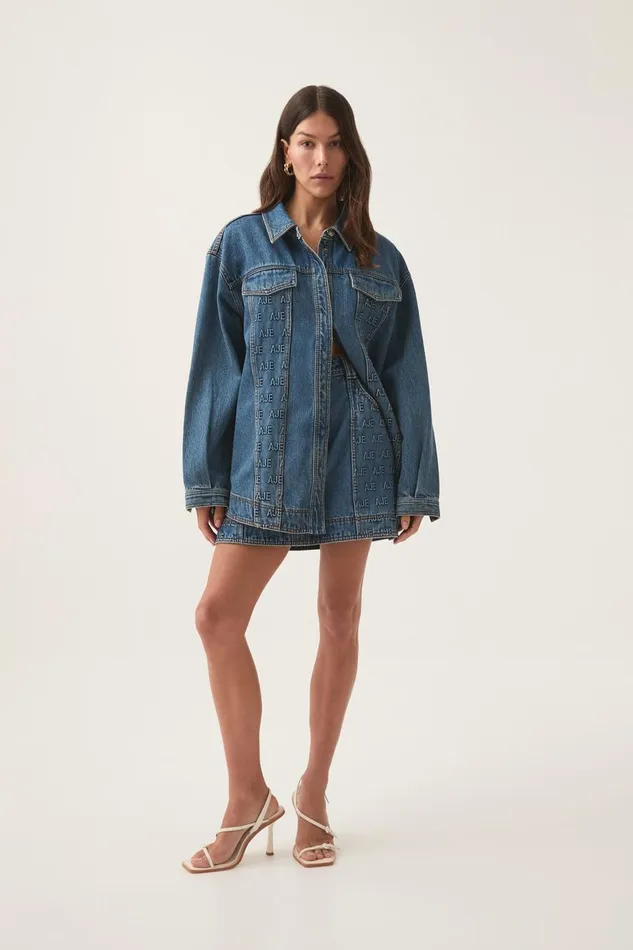 Aje Tops Nika Logo Denim Shacket 90039s Wash 8211 Women Aje Tops Nika Logo Denim Shacket 90039s Wash 8211 Women