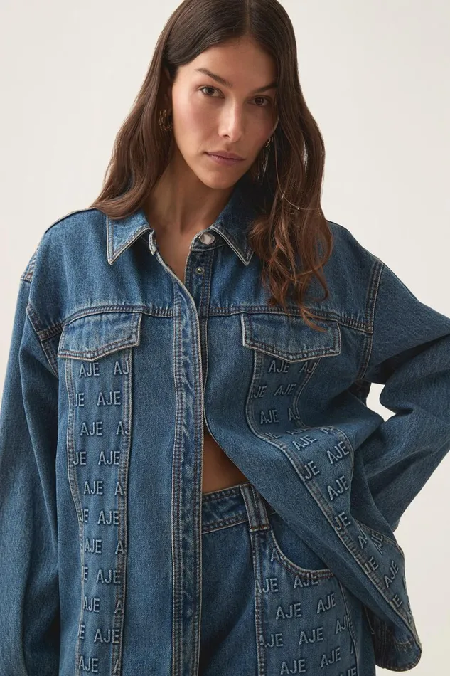 Aje Tops Nika Logo Denim Shacket 90039s Wash 8211 Women Aje Tops Nika Logo Denim Shacket 90039s Wash 8211 Women