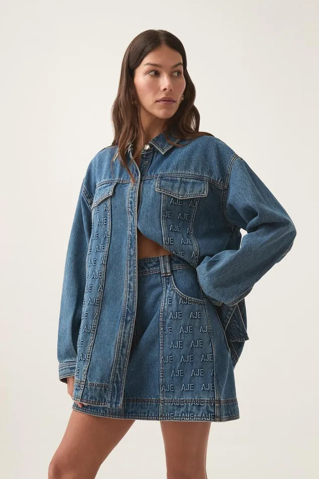 Aje Tops Nika Logo Denim Shacket 90039s Wash 8211 Women Aje Tops Nika Logo Denim Shacket 90039s Wash 8211 Women