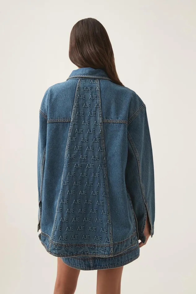 Aje Tops Nika Logo Denim Shacket 90039s Wash 8211 Women Aje Tops Nika Logo Denim Shacket 90039s Wash 8211 Women