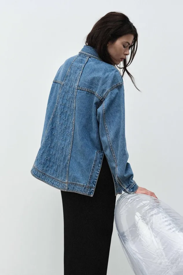 Aje Tops Nika Logo Denim Shacket 90039s Wash 8211 Women Aje Tops Nika Logo Denim Shacket 90039s Wash 8211 Women