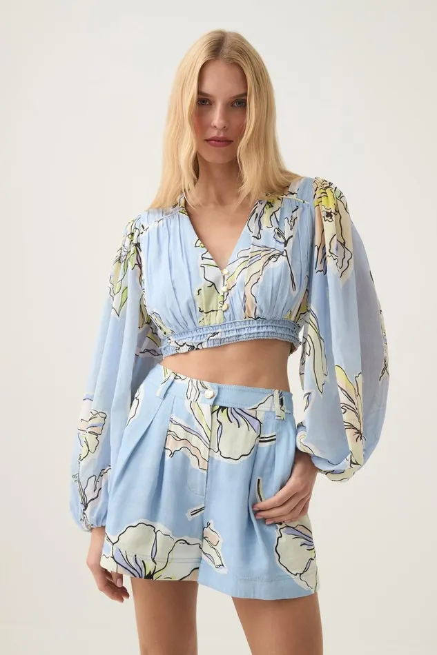 Aje Tops Romantica Voile Crop Top Blue Hibiscus 8211 Women