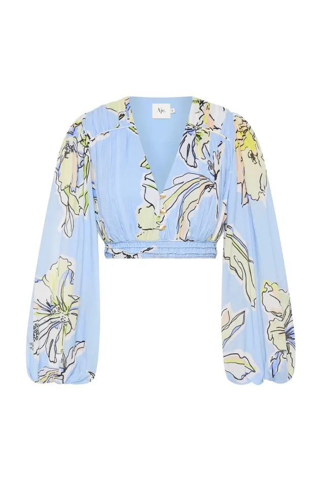 Aje Tops Romantica Voile Crop Top Blue Hibiscus 8211 Women Aje Tops Romantica Voile Crop Top Blue Hibiscus 8211 Women