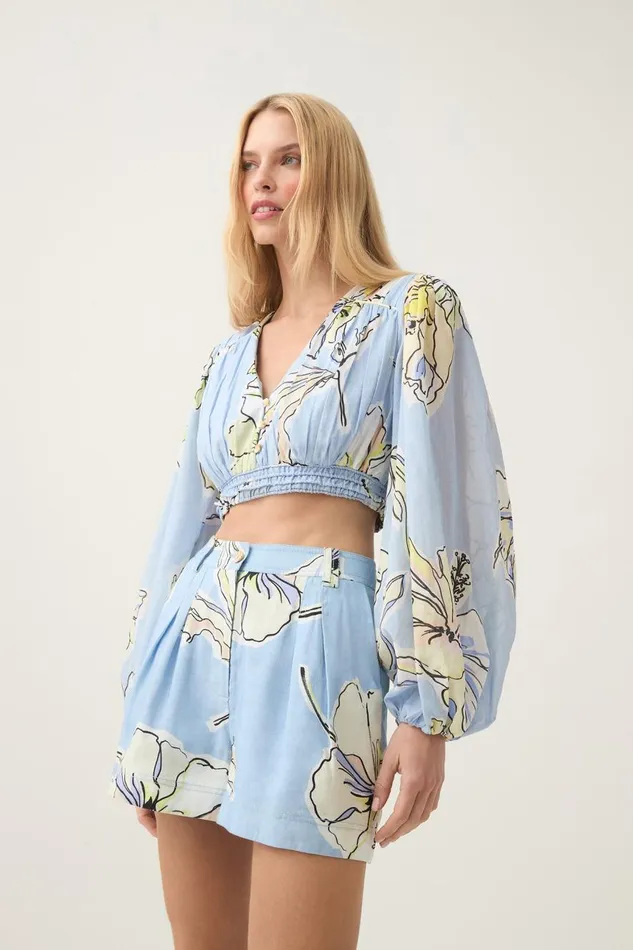 Aje Tops Romantica Voile Crop Top Blue Hibiscus 8211 Women Aje Tops Romantica Voile Crop Top Blue Hibiscus 8211 Women