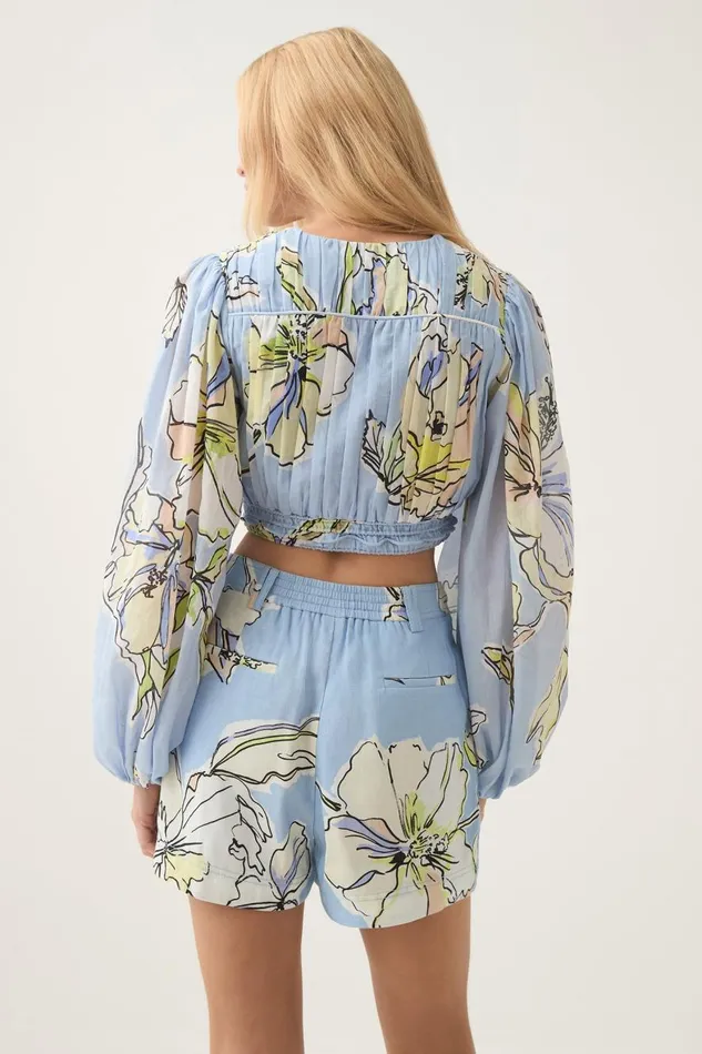 Aje Tops Romantica Voile Crop Top Blue Hibiscus 8211 Women Aje Tops Romantica Voile Crop Top Blue Hibiscus 8211 Women
