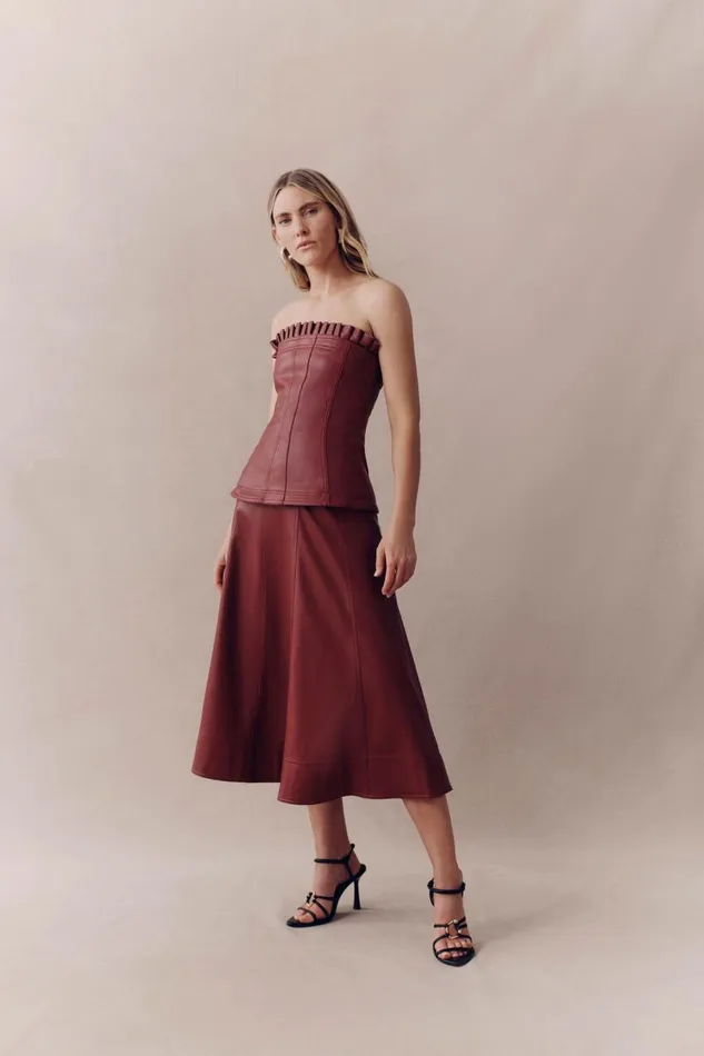 Aje Tops Stanhope Vegan Leather Top Mahogany Red 8211 Women