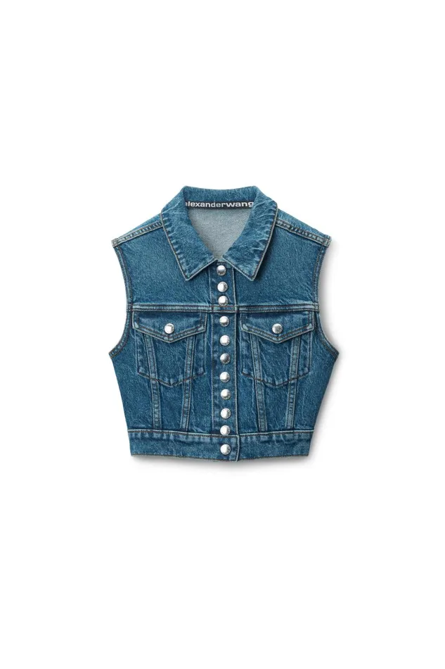 Alexander Wang Denim Women Cropped Trucker Vest In ComfortStretch Denim