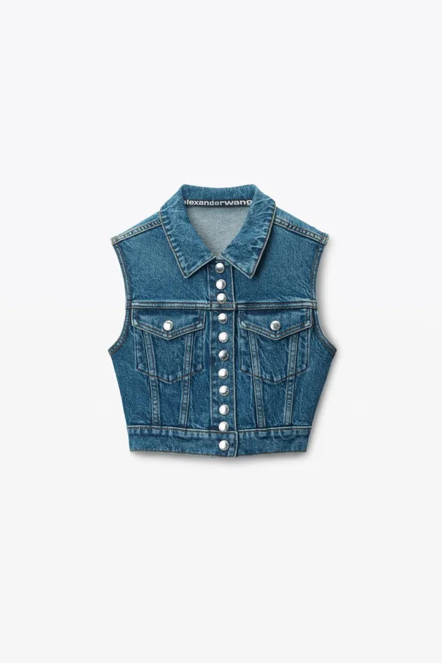 Alexander Wang Denim Women Cropped Trucker Vest In ComfortStretch Denim