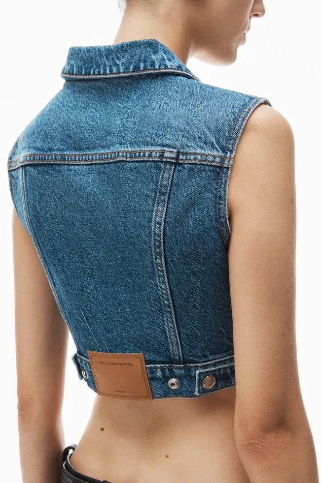 Alexander Wang Denim Women Cropped Trucker Vest In ComfortStretch Denim