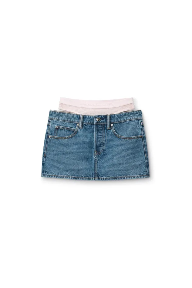 Alexander Wang Denim Women Crystal Hotfix PreStyled Denim Miniskirt