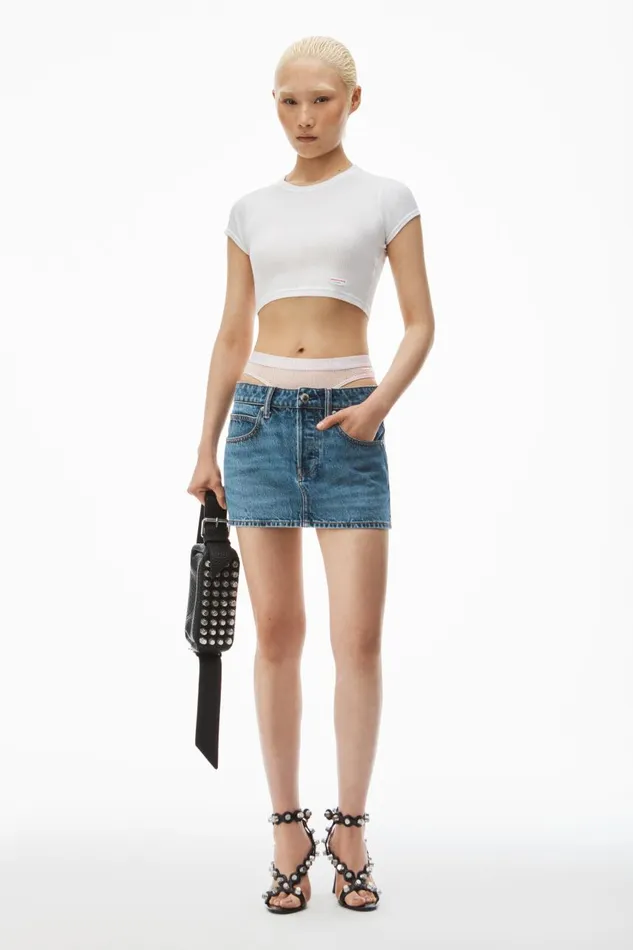Alexander Wang Denim Women Crystal Hotfix PreStyled Denim Miniskirt