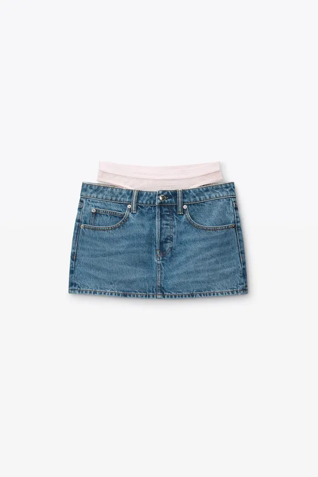 Alexander Wang Denim Women Crystal Hotfix PreStyled Denim Miniskirt