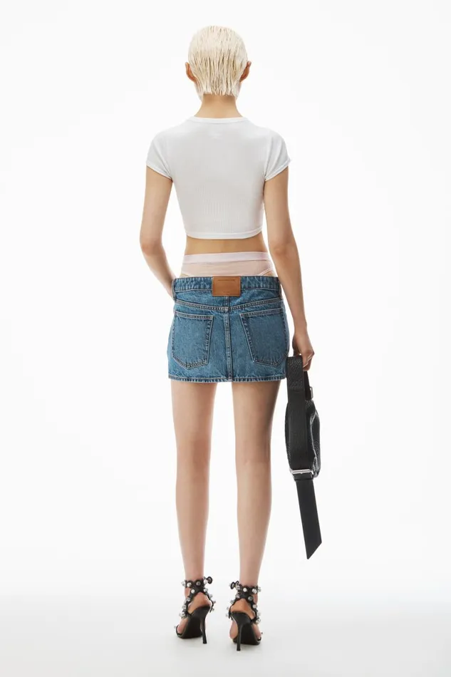 Alexander Wang Denim Women Crystal Hotfix PreStyled Denim Miniskirt
