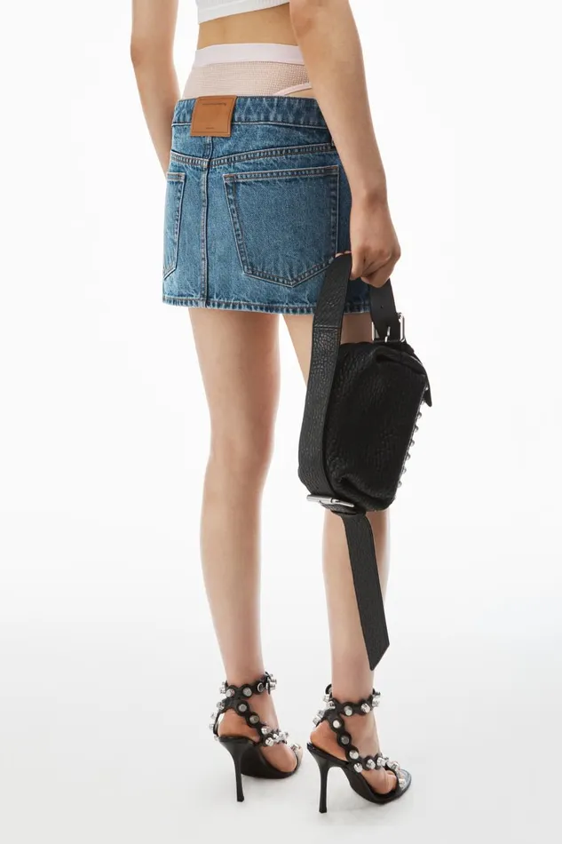 Alexander Wang Denim Women Crystal Hotfix PreStyled Denim Miniskirt