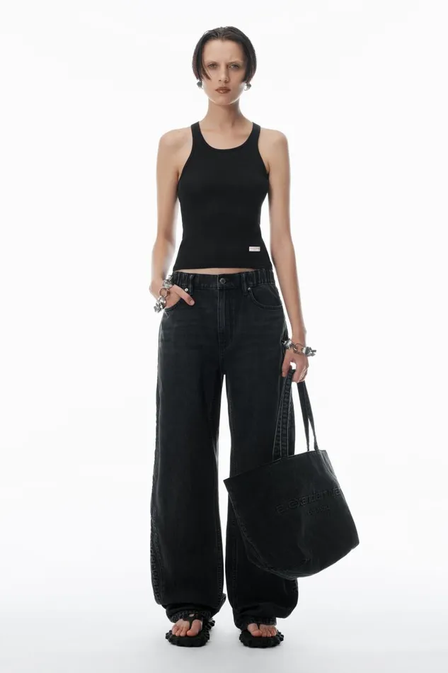 Alexander Wang Denim Women Logo Embossed Ballon Jogger Pant In Cotton