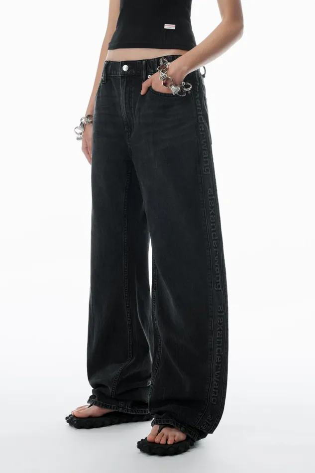 Alexander Wang Denim Women Logo Embossed Ballon Jogger Pant In Cotton