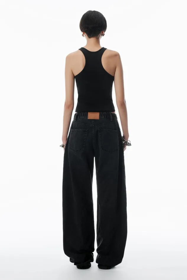 Alexander Wang Denim Women Logo Embossed Ballon Jogger Pant In Cotton
