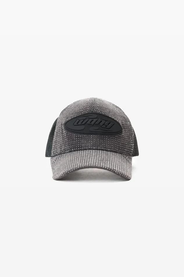 Alexander Wang Denim Women Logo Trucker Hat In Crystal Hotfix And Cotton Canvas