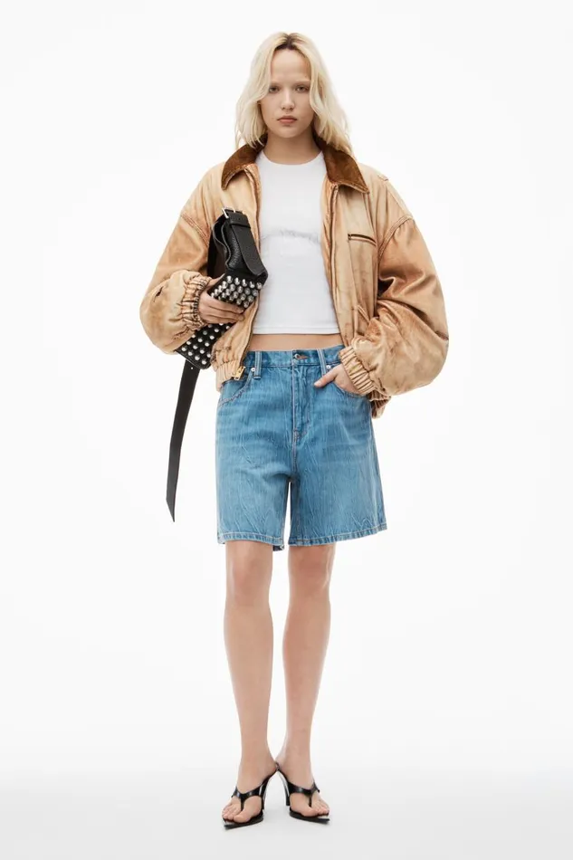 Alexander Wang Denim Women Oversize MidRise Denim Shorts In Crease Effect