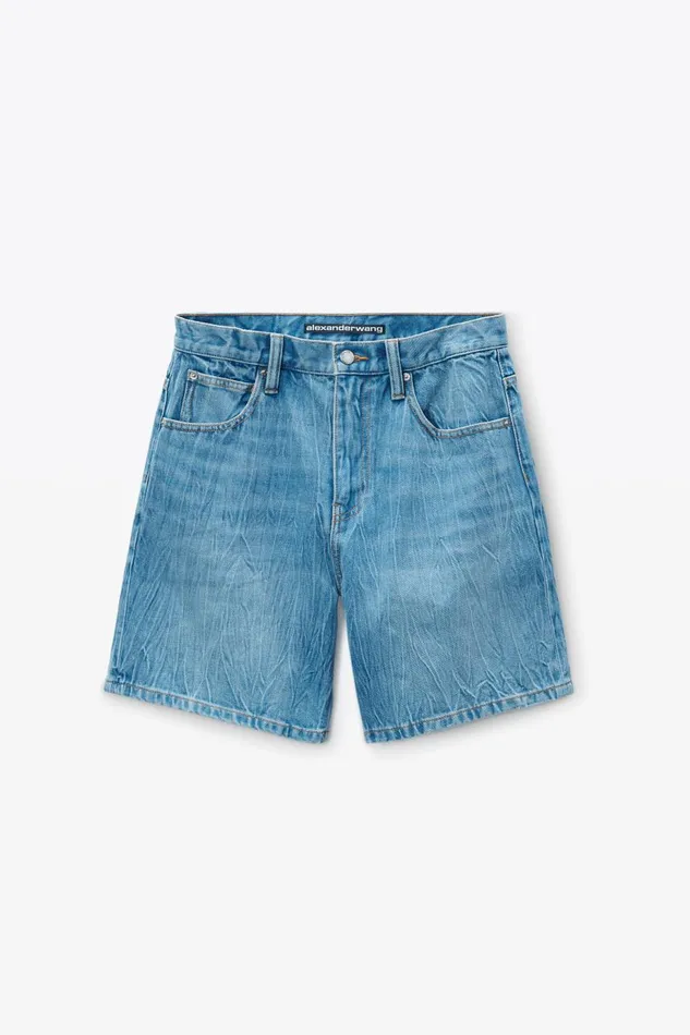 Alexander Wang Denim Women Oversize MidRise Denim Shorts In Crease Effect