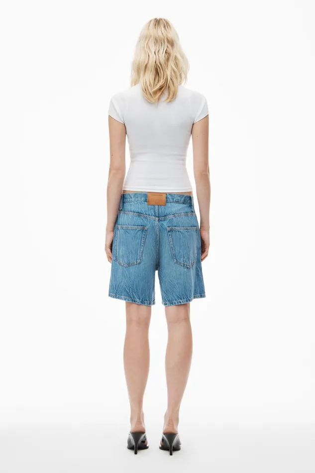 Alexander Wang Denim Women Oversize MidRise Denim Shorts In Crease Effect
