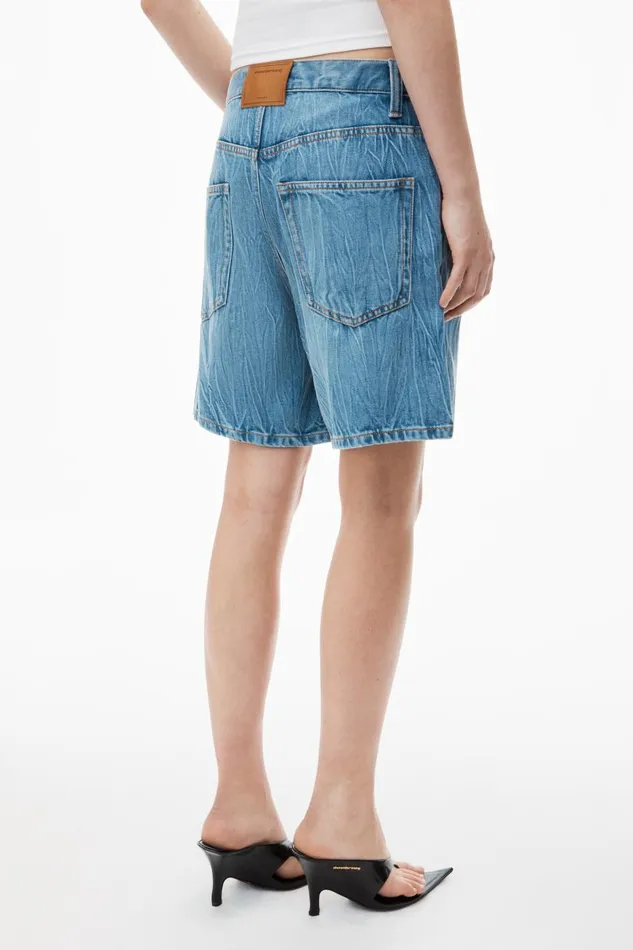 Alexander Wang Denim Women Oversize MidRise Denim Shorts In Crease Effect