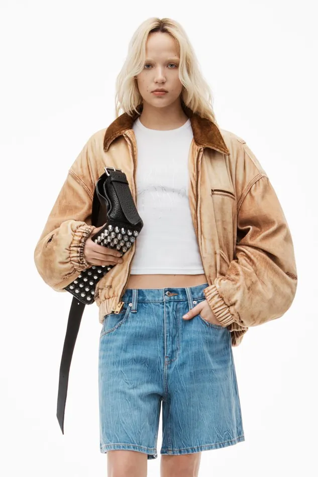 Alexander Wang Denim Women Oversize MidRise Denim Shorts In Crease Effect