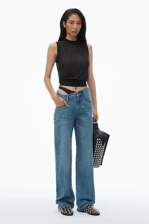 Alexander Wang Denim Women PreStyled Denim Jeans With Asymmetrical Lace Waistband
